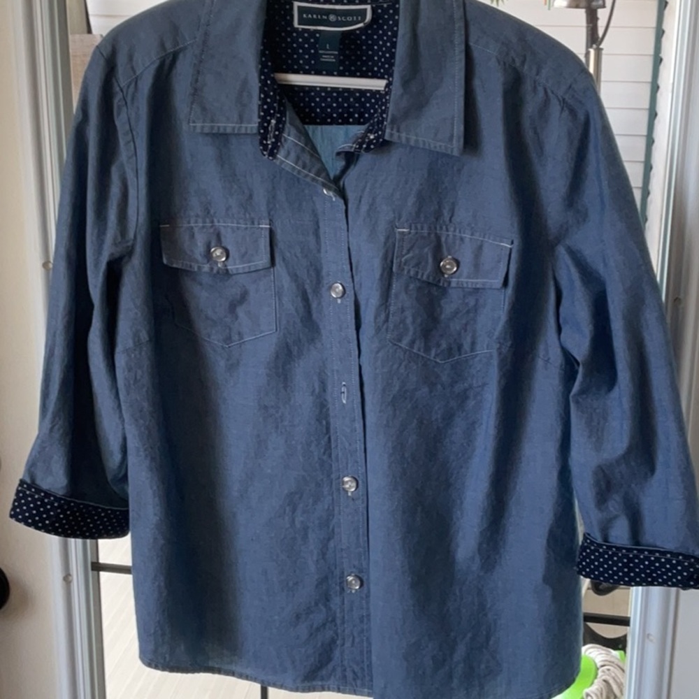 Womens Blue Button-Up Shirt